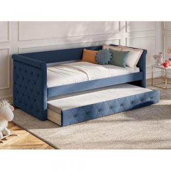 Sofá Cama Nido Louise - 2x90x190 cm - Tela Azul + Colchón