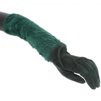 Dolce & Gabbana Green Leather Xiangao Fur Elbow Gloves - 8|M