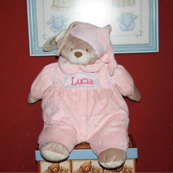 PRIMERAEDAD/Muñeco guarapañales personalizado con mombre/color rosa/