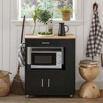 Carrito de cocina SoBuy FKW113-SCH, carrito de servicio multiusos con estante lateral, puertas y cajones, dimensiones 82 x 46 x 88 cm, color negro