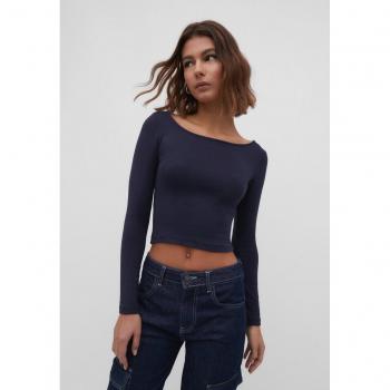 Navy Blue XL Boat Neck Basic T-shirt