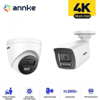 Cámara de Seguridad 4K Bullet para Interiores y Exteriores, Detección de Personas/Vehículos, Visión Nocturna a Color, Acceso Remoto, 2 Unidades