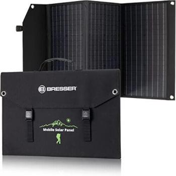 Bresser Cargador Solar de 90 W con 1 Conector CC y 3 Puertos USB-A, Incluye Conector USB-A con QC3.0