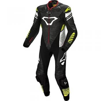 Traje de Moto Macna Tracktix Perforado de Una Pieza - Negro, Blanco y Amarillo (Talla 46)