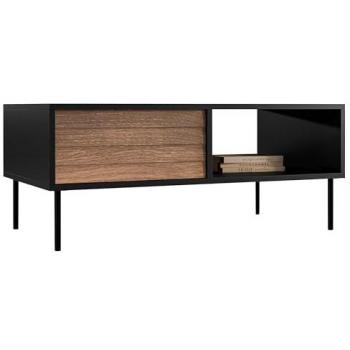 Mesa de centro angular Charlotte Y103, Aglomerado laminado, Nogal y Negro, 45x55x100cm