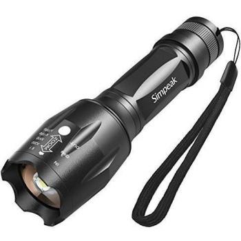 Simpeak LED Linterna de Mano Portátil Impermeable IPX 5 Zoomable Foco Enfocable con Cree T6 1000LM para Outdoor Aire Libre Caza Deportes Uso 18650 Batería O 3 x AAA