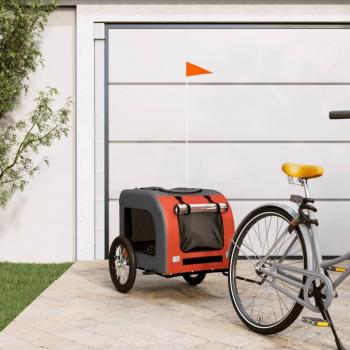 Remolque bicicleta para mascotas de hierro y tela Oxford en color naranja y gris