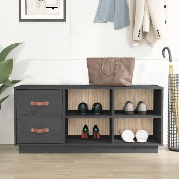 Banco Zapatero Armario Estantería de Madera Maciza de Pino en Color Natural y Gris, Dimensiones 100x34x45 cm