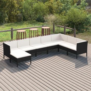 8-Piece Black Poly Rattan Garden Lounge Set with Cushions