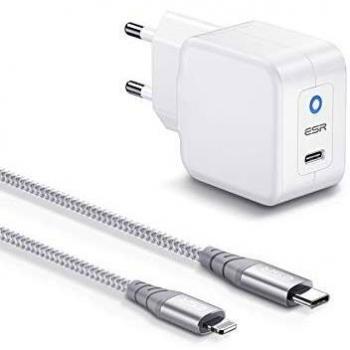 ESR 20W USB C Cargador con 1M Cable Tipo C a Lightning, Set de Carga Rápida PD 3.0 Compatible con iPhone 12/12 Pro/12 Mini/12 Pro Max/SE2/11/11 Pro/11 Pro MAX/XS/XS MAX/XR/X, iPad 8, AirPods Pro/MAX