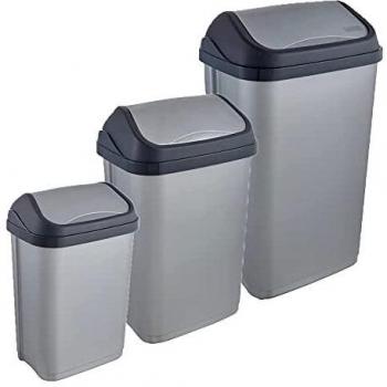 keeeper Swantje Pack de 3 Cubos de Basura con Tapa Deslizante 10/25/50 litros, Plateado