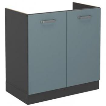 Armario bajo para fregadero R-Line, Gris azulado, 80 cm con superficie de mármol