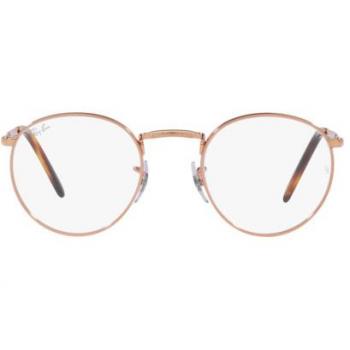 Ray-Ban New Round Gafas Graduadas RX 3637V 3094 - Gafas de prescripción, diseño redondo, montura metalizada color dorado, lentes transparentes para graduación, tamaño mediano