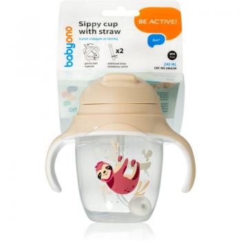 BabyOno Be Active Weighted Straw Sippy Cup 240 ml for 6 Months+ - Sloth Design