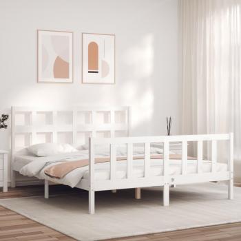 Estructura de cama matrimonio con cabecero de madera maciza blanca vidaXL