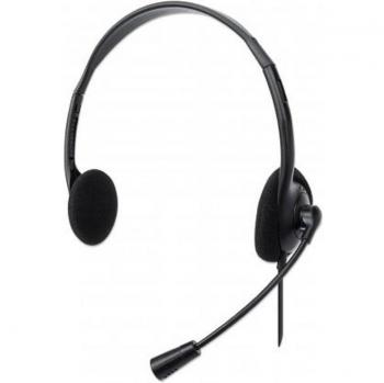 Auriculares Estéreo USB Manhattan 179898 con Micrófono Ajustable, Diseño On-Ear, Cable de 1.5m, Garantía de Tres Años, Color Negro