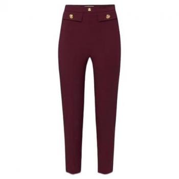 Elisabetta Franchi Burgundy Stretch Crepe Straight Pants with Logo Rivet - Size 44
