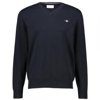 Suéter GANT Clásico de Algodón Negro para Hombre - Cuello en V - Talla XXXL