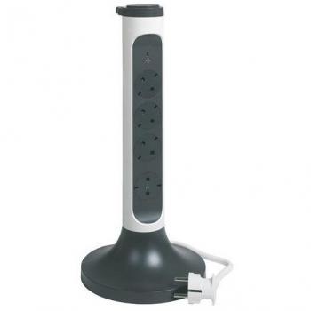 Regleta Legrand 694505 Vertical con Interruptor, 4 Tomas Schuko 2P+T Giratorias, Cable de 2 Metros, Sujetacables, Blanca/Negra