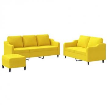 Juego de sofás con cojines 3 piezas tela amarillo claro