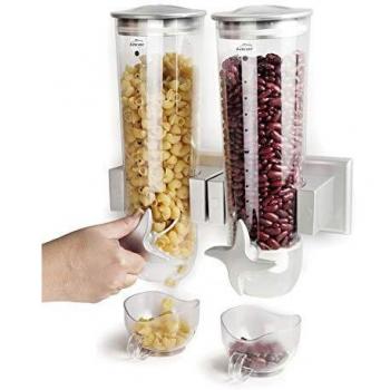 Dispensador Doble de Cereales Mural - Capacidad 2 x 1,5 Litros, Plástico Transparente