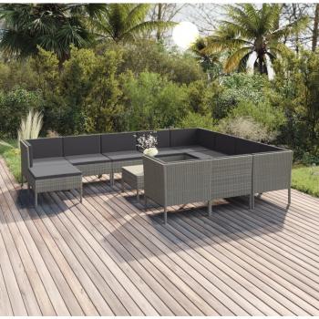 12-Piece Grey Poly Rattan Garden Lounge Set with Cushions