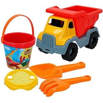 ColorBaby - Juguetes de playa para niños, Set playa, Mr Craby, camión, cubo playa, Ø14 cm, , cedazo, pala, rastrillo, + 18 meses, Juguetes playa arena, COLORBABY