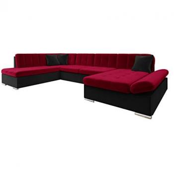 Sofá rinconero Comfivo 149, rojo, con función de descanso y caja de ropa de cama, dimensiones 345x205x76cm