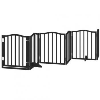 vidaXL Dog Gate with Door Foldable 6 Panels Black 300 cm Poplar Wood