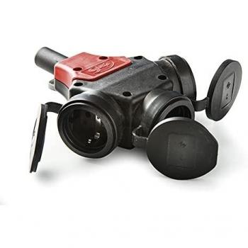 FAMATEL – Adaptador triple con tapa, Goma, Fabricado en PA66, Alta resistencia al impacto, TT, 16A, 250V, Negro