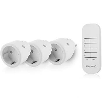 Set de Enchufes Inalambricos Inteligentes Smartwares SH4-99578 - Kit Domótico con 3 Enchufes Interiores y Mando a Distancia de 3 Canales - Compatible con Electrodomésticos e