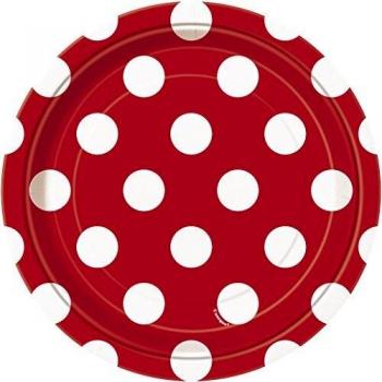 Unique Party-Paquete de 8 platos de papel a lunares, color rojo,