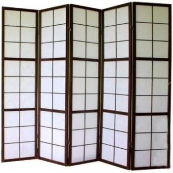 Biombo Japonés Shoji de Madera Negra con 5 Paneles y Cristales Grandes - Dimensiones: Altura 178,6 cm