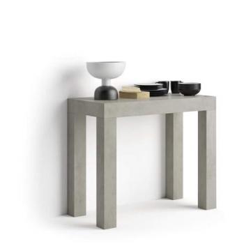Mesa consola extensible 45(305)x90 cm, color Gris Cemento, con estructura de acero