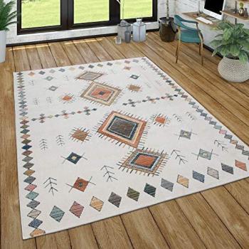 Alfombra Moderna Geométrica Skandi Boho 120x170 cm Crema Pila Corta