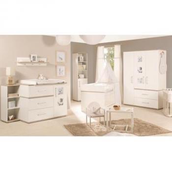 Conjunto de Muebles para Bebé Moritz Blanco 3 Piezas (Cuna 70x140 cm, Comoda Ancha y Armario)
