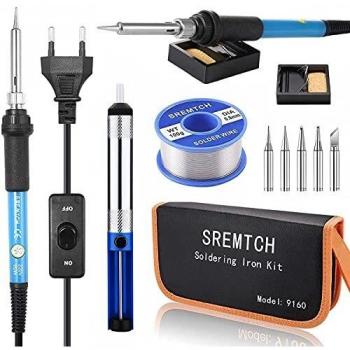 SREMTCH Soldadores de Estaño, 60W 220V Kit del Soldador de Temperatura Ajustable, 5pcs Puntas Diferentes, Soporte, Alambre de Soldadura para el Uso Diversamente Reparado