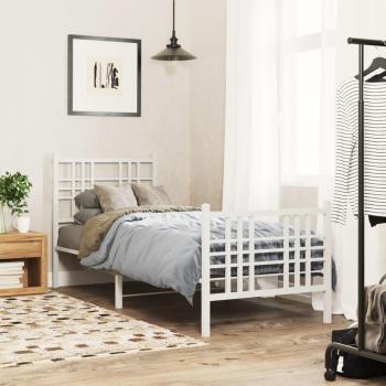 Cama de metal blanca con cabecero y piecera 80x200 cm