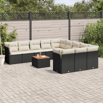 12-Piece Black Poly Rattan Garden Sofa Set with Cushions