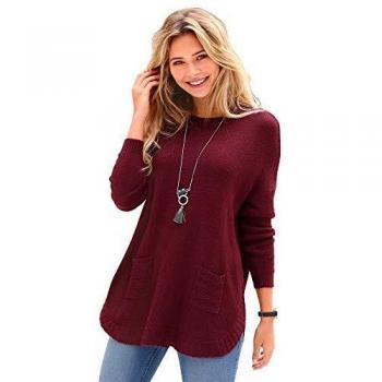 Jersey Escote Redondeado y Manga Larga Mujer by Vencastyle - 019361,Rojo Granate,3XL