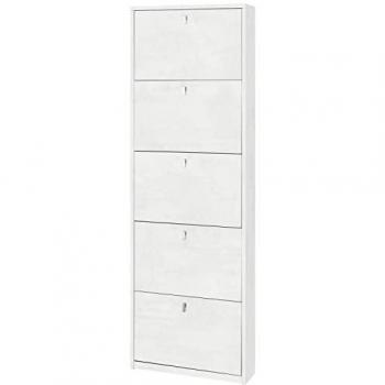 Zapatero de Madera Blanco con 5 Puertas Abatibles y Diseño Compacto 63x18x190 cm