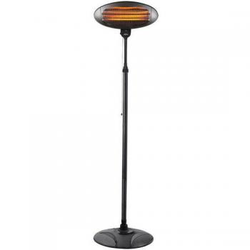 Calefactor Exterior Cuarzo 2000W Negro con Pie, Orientable y Giro 360º, IP34
