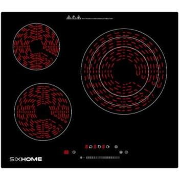 Placa Vitrocerámica SIXHOME 60 cm con 3 Zonas, Triple Zona Adaptable, Control Táctil, Temporizador y Bloqueo Infantil - SXHPV60N1