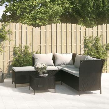 4 Piece Black Poly Rattan Garden Lounge Set with Cushions