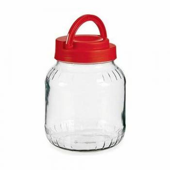 Tarro de vidrio Vivalto con tapa y asa roja, capacidad 1,7 L, dimensiones 13,5 x 17,5 x 13,5 cm, paquete de 6 unidades