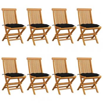Teak Garden Chairs Set with Black Cushions - 8 Pieces