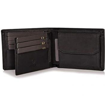 DONBOLSO Monedero Zúrich | Cartera de Cuero para Hombres | Billetera para Hombres con Protección RFID | Cartera de Cuero Genuino | Vintage Negro