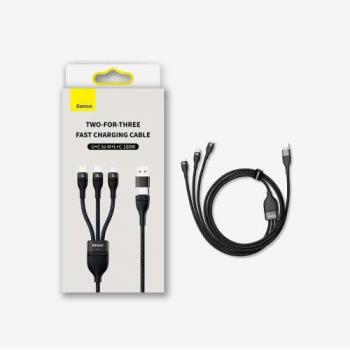 Baseus Universal Flash Series 3 en 1 Cable de datos de carga rápida (USB-A a Micro + Lightning + Tipo-C) 100 W, 1,2 m azul