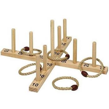 Juego de Lanzamiento de Aros Goki - Juego de Exterior en Madera con 5 Anillos de Sisal, Diámetro 56 cm