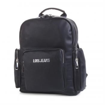 LOIS - 95036 Mochila casual de diseño. Cierre cremallera. Asa superior y tiras ajustables. Bolsillos delantero y 2 laterales. Forro estampado., Color Negro